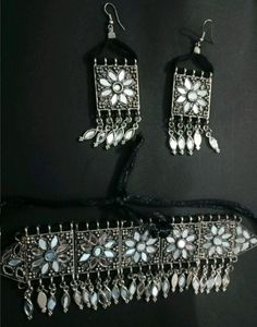 Oxidised Trendy Silver Crystal Jewellery Set