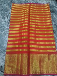 Red &amp; Gold Striped Saree