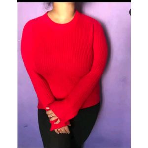 Red Woolean Top With Sexy Back Design
