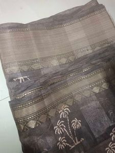 Brown Linen Saree with Palm Tree Print