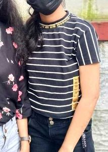 Striped Graphic Cropped Tee