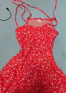 Floral Girly Red Fit And Flare Dress