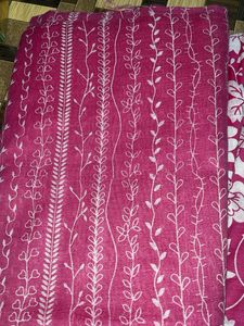 Pink Floral Embroidered Slub