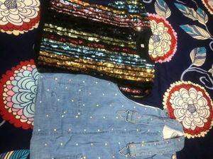 Combo Of Denim Dingri And Sequence T Shirt