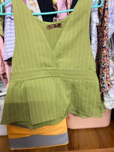 Green Striped Peplum Top