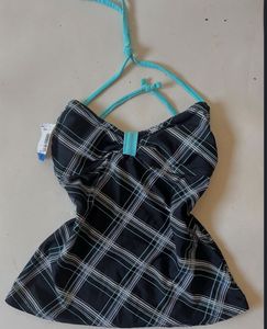 Plaid Halter Tankini Top