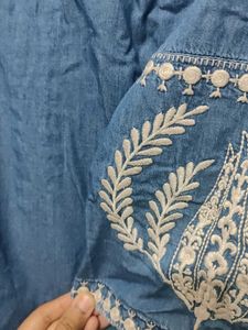 Denim Embroidered Top