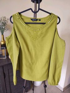 Imara Lime Green Cold Shoulder Top