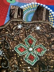 Brown Beaded Girls Top