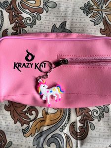 (Combo)Red Beanie Hat with Pearls nd pink Pouch