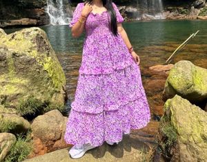 Purple Floral Print Maxi Dress