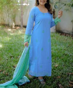 Blue and green kurti set