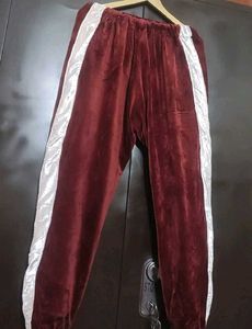 Burgundy Color Velvet Lower Pyjama For 30 Waist
