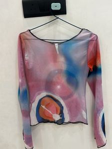 Colorful Patterned Long Sleeve sheer Top