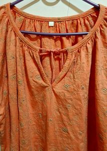 Embroidered Peach  Top with bell sleeves
