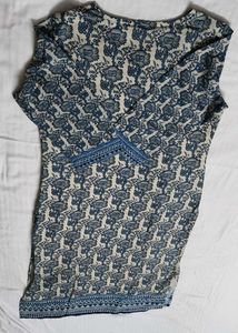 Blue Cotton Printed Embroidered Kurta Set