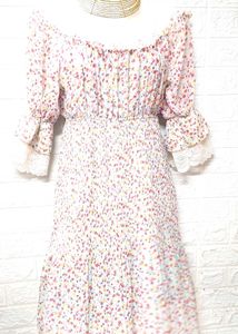 Mini Floral Off Shoulder Blue Dress Fixed Price