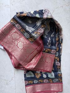 Kalamkari Organza Blue Boarder Saree