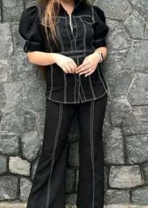 Black Puff Sleeve Top And Bottom Dress