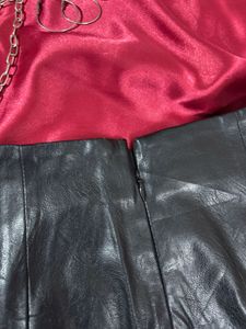 Pleated Black Leather Skirt