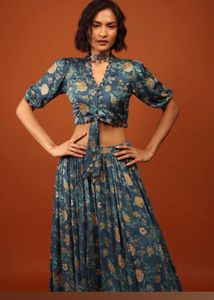 Kalki fashion Blue Floral Print Blouse skirt