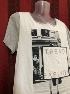 Pimkie Grey &amp; White Short Sleeve Top