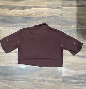 Coffee Brown Floral cropped shirt