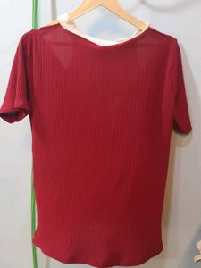 Red &amp; White V-Neck Top
