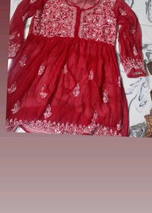 Red Embroidered Kurta