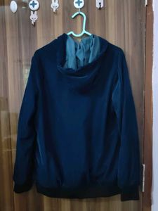 Navy Blue Velvet Zip-Up Hoodie