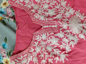 Pink Cotton Chikankari Short Kurti