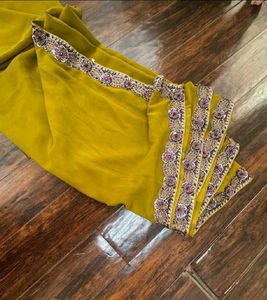 Mehendi-Olive Green Color Saree With Purple Border
