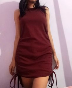 Maroon Bodycon Mini dress With Side Drawstrings
