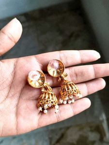 Beautiful Traditional Golden Jhumka With Red Stone