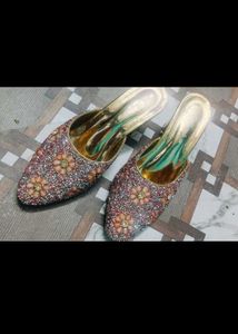 Embellished Floral Mule Heels