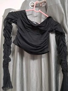 Shein Black Ruched Long Sleeve Top