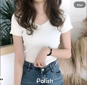 New With Tag Korean Knit Body Fit Beige Top