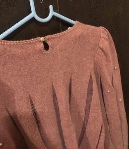 Pink ballon type Pearl Embellished Sweater