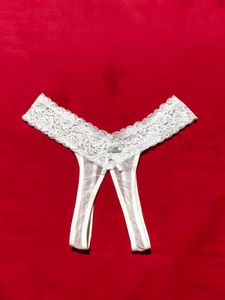 White Lace Open Crotch Thong size 34