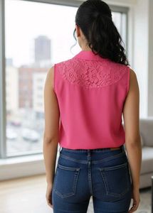 RIGO Pink Sleeveless Collared Top (Shoppers Stop)