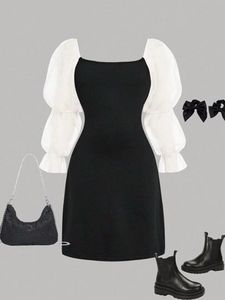Black Dress with Puff Sleeves