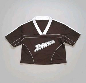 Retro Varsity V-Neck Crop Top