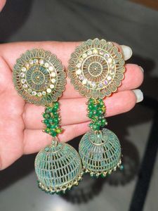Green Jhumka Earrings