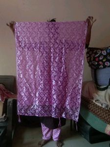 Pink Net Dupatta With Flowers In It