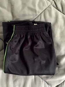 Black Track Pants with Green Stripe