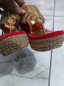 Red &amp; Gold Ethnic Flats sandal chappal
