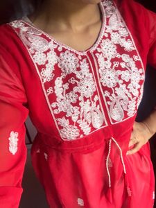Red Embroidered Kurta
