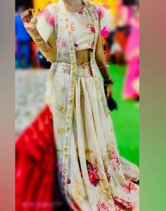 Crop Top Skirt With Net Frill Duppta