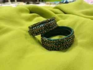 Emerald Green Beaded Bangles - Set of 6