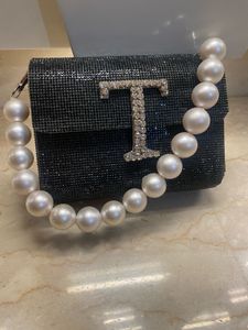 Embellished Mini Black Clutch with Pearl Handle